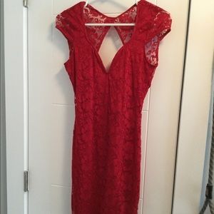 Hot Miami Styles red lace backless keyhole dress